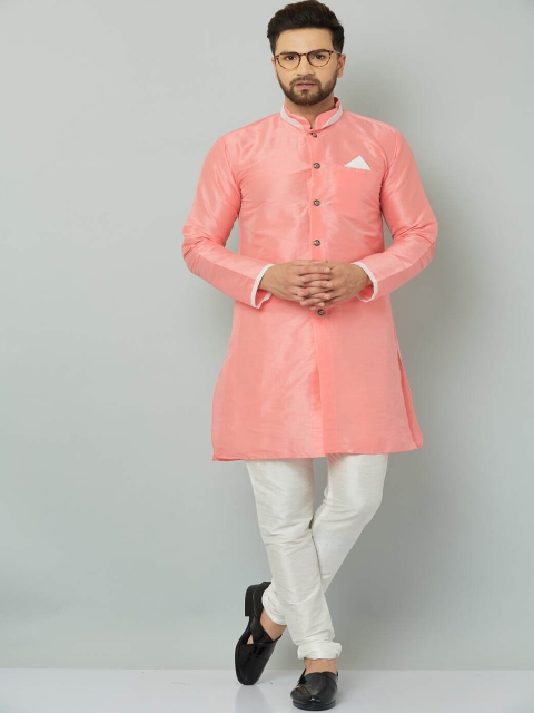 

Kaifoo Men Pink Silk Blend Kurti with Pyjamas