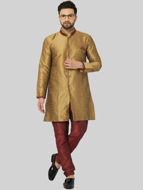 

Kaifoo Men Gold-Toned Pleated Kurti with Pyjamas