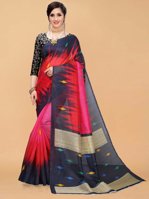 

DIVASTRI Red & Black Ethnic Motifs Art Silk Block Print Saree