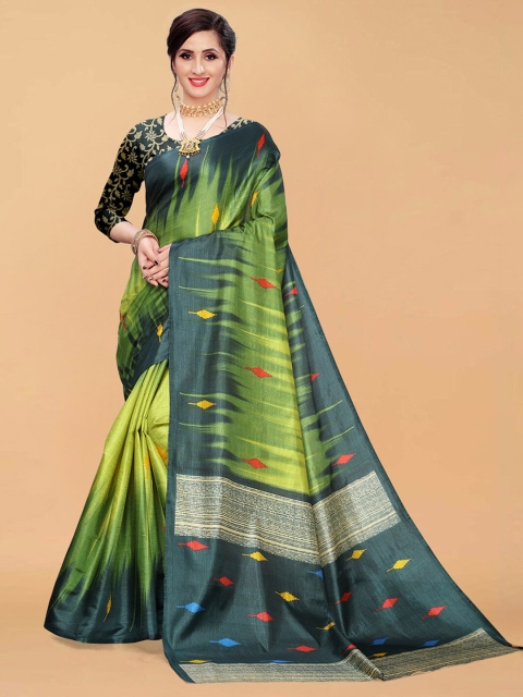 

DIVASTRI Green & Red Ethnic Motifs Art Silk Block Print Saree
