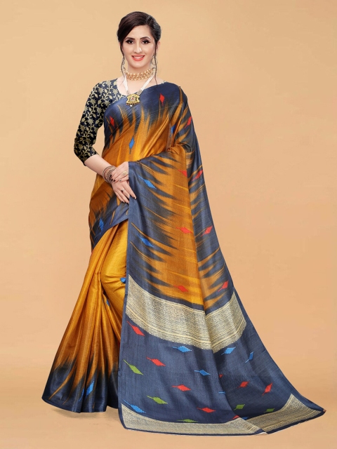 

DIVASTRI Yellow & Grey Ethnic Motifs Art Silk Block Print Saree