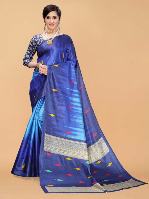 

DIVASTRI Blue & Red Ethnic Motifs Art Silk Block Print Saree