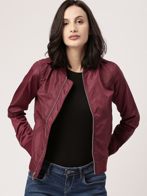 

all about you Women Maroon Solid Bomber Jacket