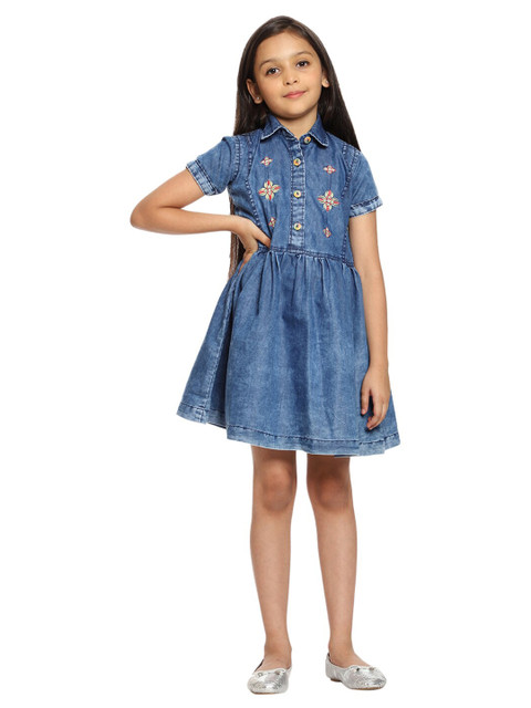 

CREMLIN CLOTHING Blue Floral Denim Dress