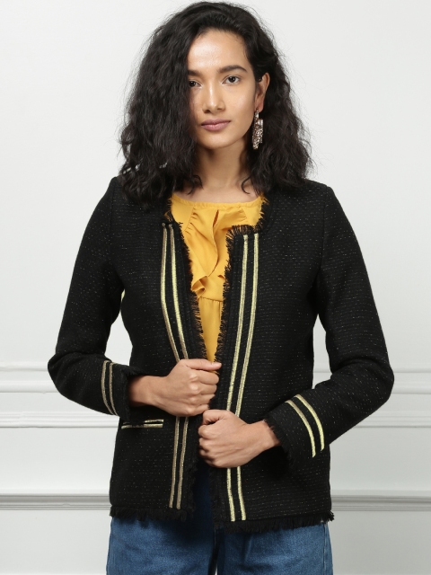 

all about you Women Black Self Design Open Front Jacket