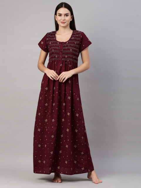 

GOLDSTROMS Maroon Printed Maxi Nightdress