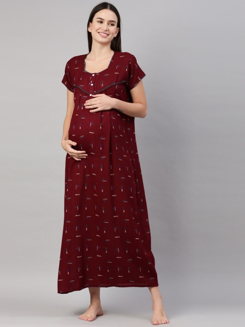

GOLDSTROMS Maroon Printed Maxi Nightdress
