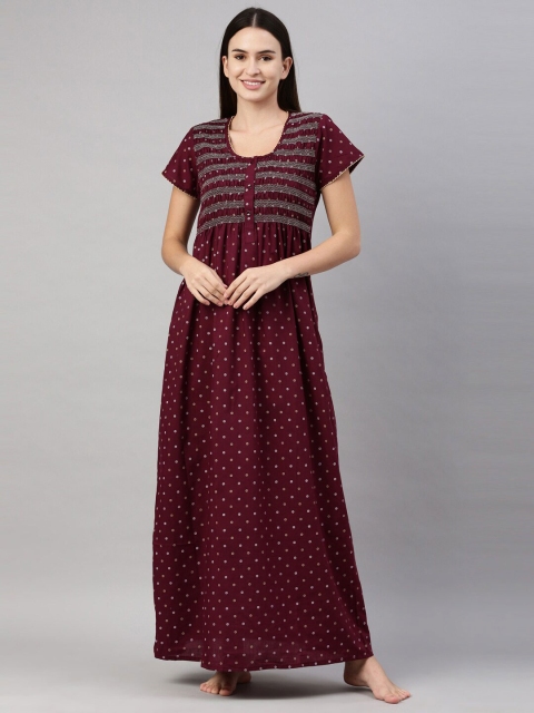 

GOLDSTROMS Maroon Printed Maxi Nightdress