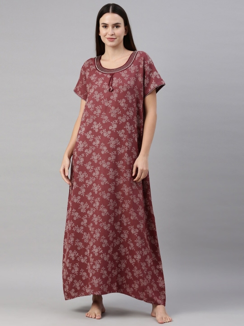 

GOLDSTROMS Maroon Printed Maxi Nightdress