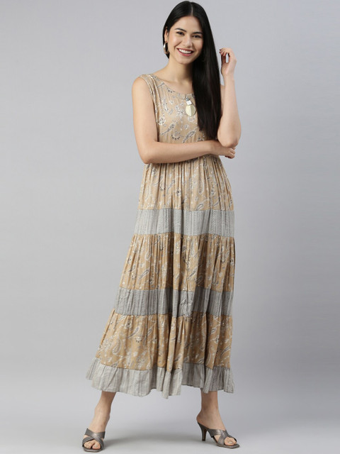 

Neerus Women Beige Ethnic Motifs Tiered Anarkali Kurta