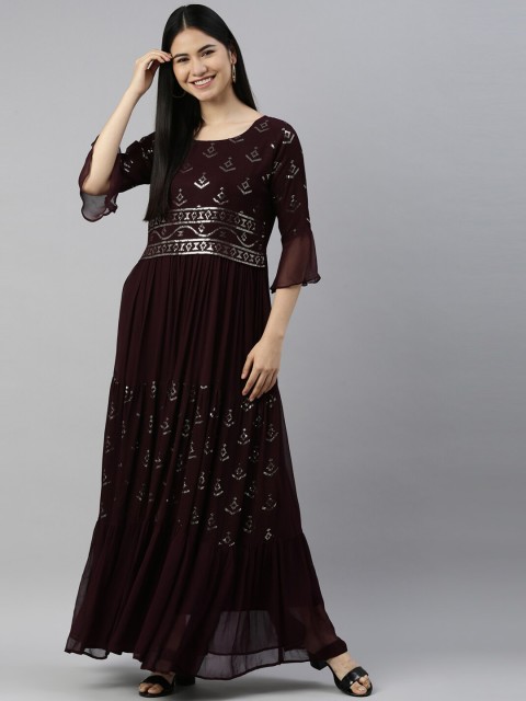 

Neerus Women Red Ethnic Motifs Yoke Design Flared Sleeves A-Line Kurta