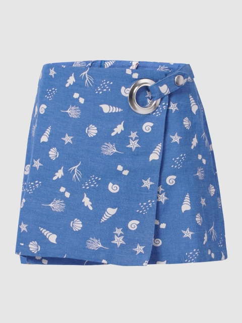 

KIDS ONLY Girls Blue & White Printed Wrap Above Knee-Length Skorts