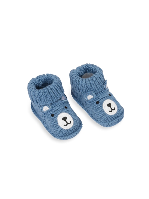 

Baby Moo Infant Kids Blue Solid Crochet Socks Organic Cotton Booties
