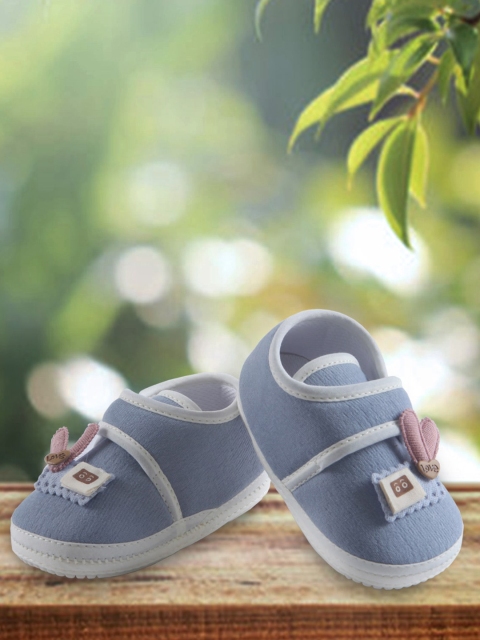 

Baby Moo Infant Kids Blue Solid Non-Slip Booties With Strap Organic Cotton Shoes