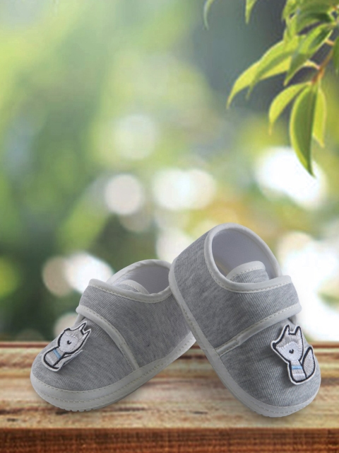 

Baby Moo Infant Kids Grey Solid Non-Slip Booties With Strap Organic Cotton Shoes