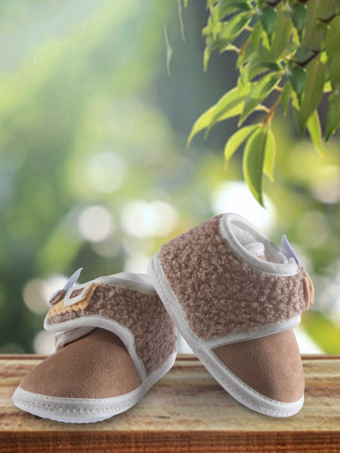 

Baby Moo Infant Girls Brown Solid Anti Skid Booties With Furry Love Organic Cotton Shoes