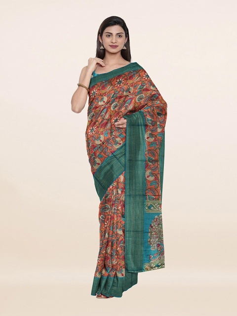 

Pothys Rust & Green Kalamkari Zari Art Silk Saree