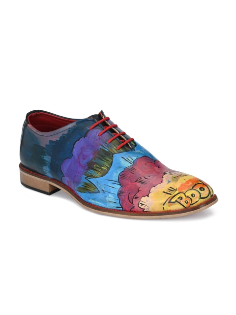 

KLEAT Men Multicoloured Hand Painted Derby Party Shoe, Multi