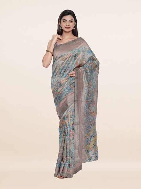 

Pothys Blue & Brown Zari Pure Linen Saree