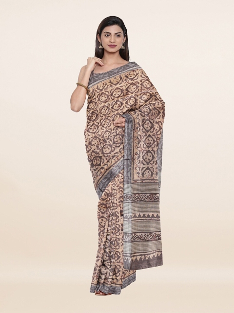 

Pothys Cream-Coloured & Grey Batik Art Silk Saree