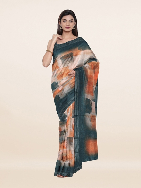

Pothys Orange & White Zari Pure Linen Saree