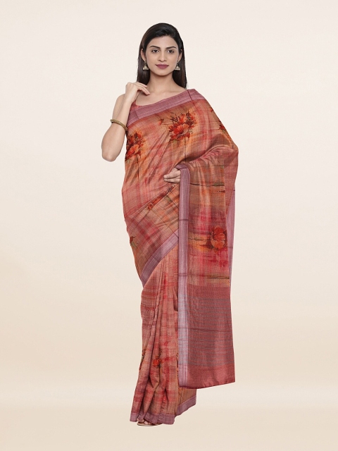 

Pothys Pink & Red Floral Zari Art Silk Saree