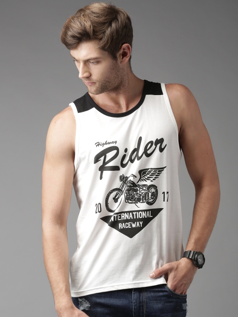 

Moda Rapido Men White Printed Round Neck T-shirt