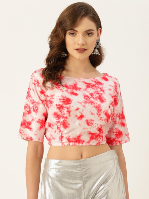 

Studio Shringaar Women White & Red Dyed Fusion Saree Blouse