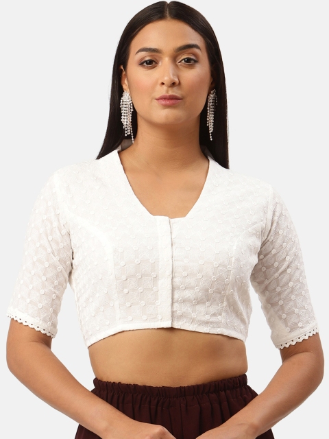 

Studio Shringaar White Pure Cotton Chikankari Saree Blouse