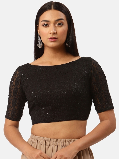 

Studio Shringaar Black Georgette Chikankari Embroidered Saree Blouse