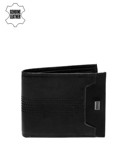 

Flying Machine Men Black Self-Design Genuine Leather Wallet