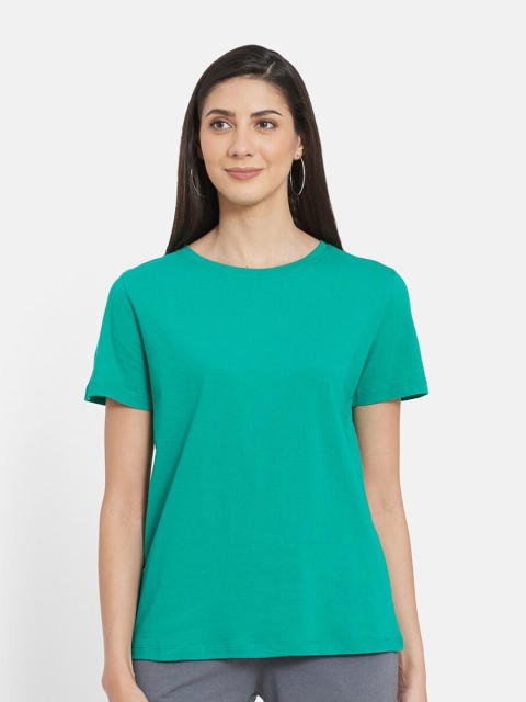 

UNMADE Women Teal & atlantis Organic Cotton T-shirt