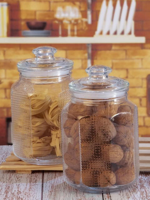 

Roxx Transparent Textured Set Of 2 Storage Jar With Lid