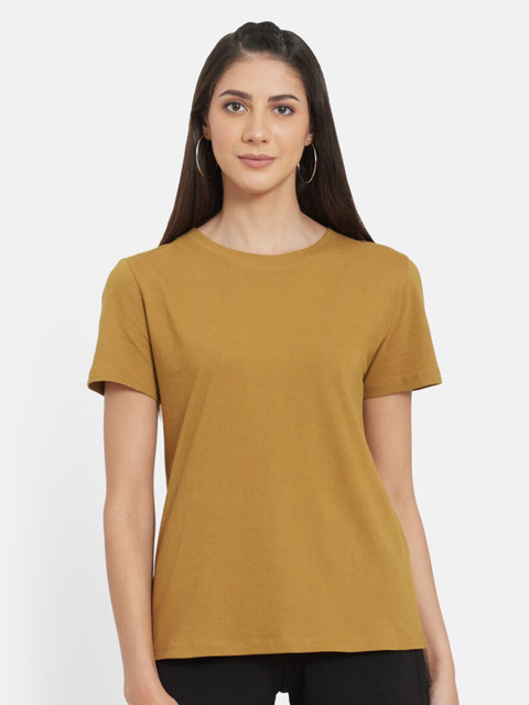 

UNMADE Women Bronze-Toned & olivenite Organic Cotton T-shirt