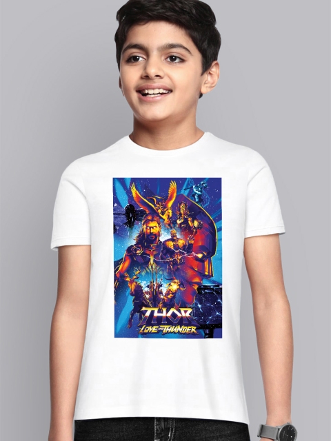 

Kids Ville Boys White & Blue Thor Love & Thunder Regular Fit Crew Neck Tshirt
