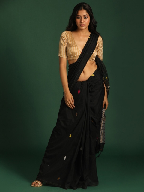 

Indethnic Black & Red Ethnic Motifs Jamdani Saree