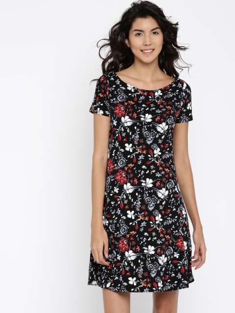 

ALCOTT Women Black Floral Print A-Line Dress