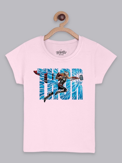

Kids Ville Girls Pink & Blue Thor Love & Thunder Regular Fit Crew Neck Tshirt