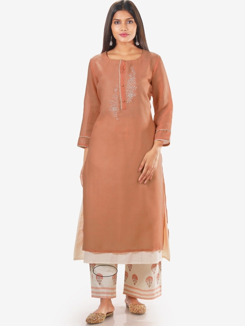 

Jansi Women Red Linen Kurti with Dhoti Pants