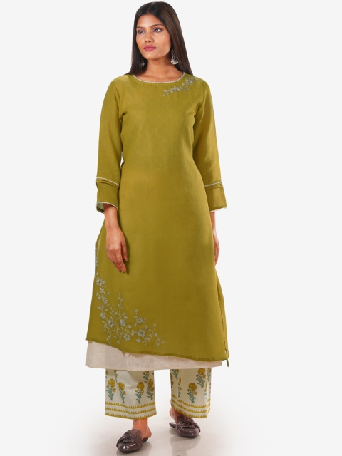 

Jansi Women Green Linen Kurti with Palazzos