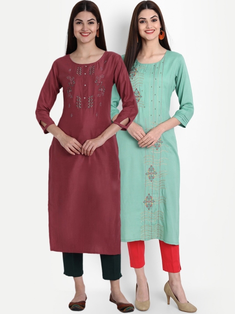 

7Threads Women Multicoloured Ethnic Motifs Embroidered Thread Work Kurta, Multi