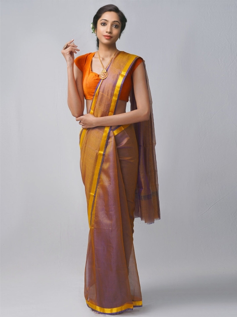 

Unnati Silks Blue & Gold-Toned Checked Zari Pure Silk Kota Saree