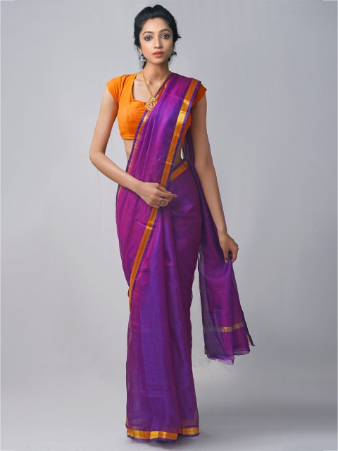 

Unnati Silks Purple & Orange Zari Pure Silk Kota Saree