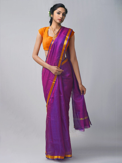 

Unnati Silks Purple & Orange Zari Pure Silk Kota Saree