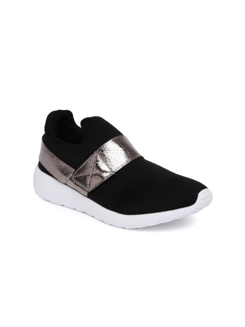 

ALCOTT Women Black & Gunmetal-Toned Ginnica Senza Lacci Sneakers