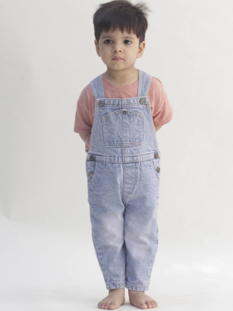 

Jungleebilli Infants Blue Solid Pure Cotton Denim Dungarees