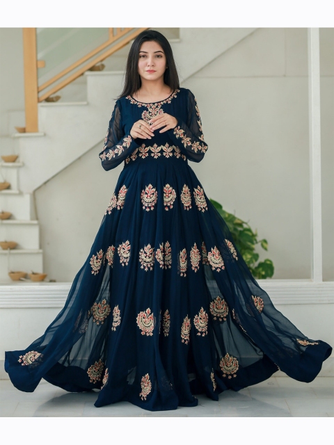

Fashionuma Blue & Red Semi-Stitched Dress Material