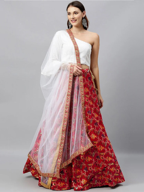 

EthnoVogue White & Red Made to Measure Lehenga & Blouse With Dupatta