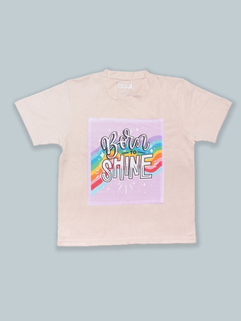 

GOJI Kids Peach-Coloured & silver peony Floral V-Neck Extended Sleeves T-shirt