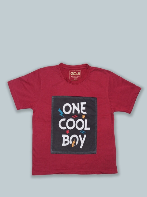 

GOJI Kids Maroon & vivid burgundy Colourblocked V-Neck T-shirt